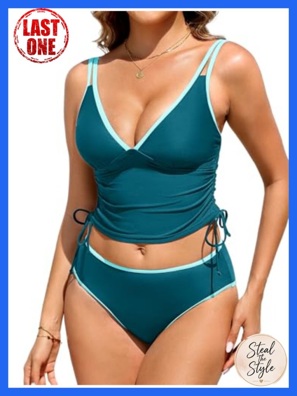 Women's High Waisted Tankini Swimset Tummy Control Drawstring Two Piece Bathing